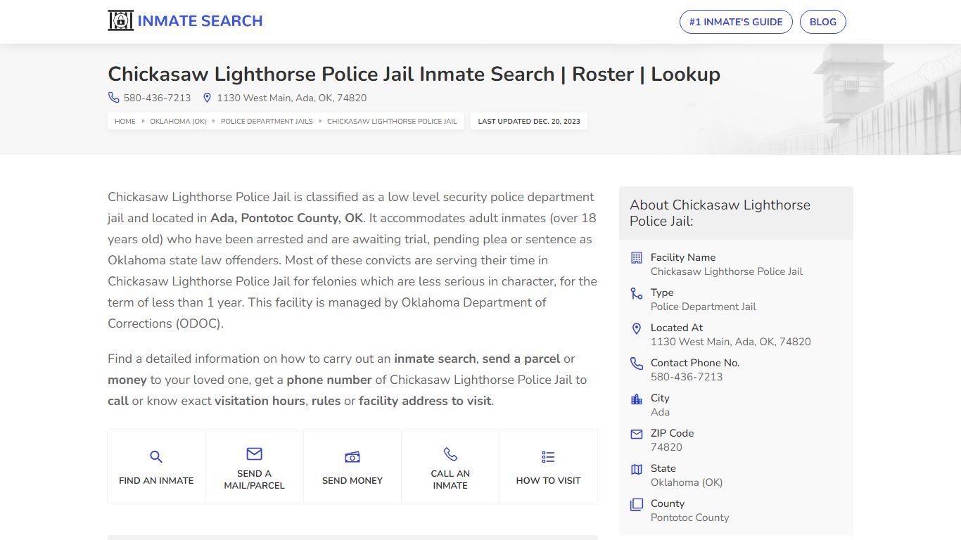 Chickasaw Lighthorse Police Jail Inmate Search | Roster | Lookup