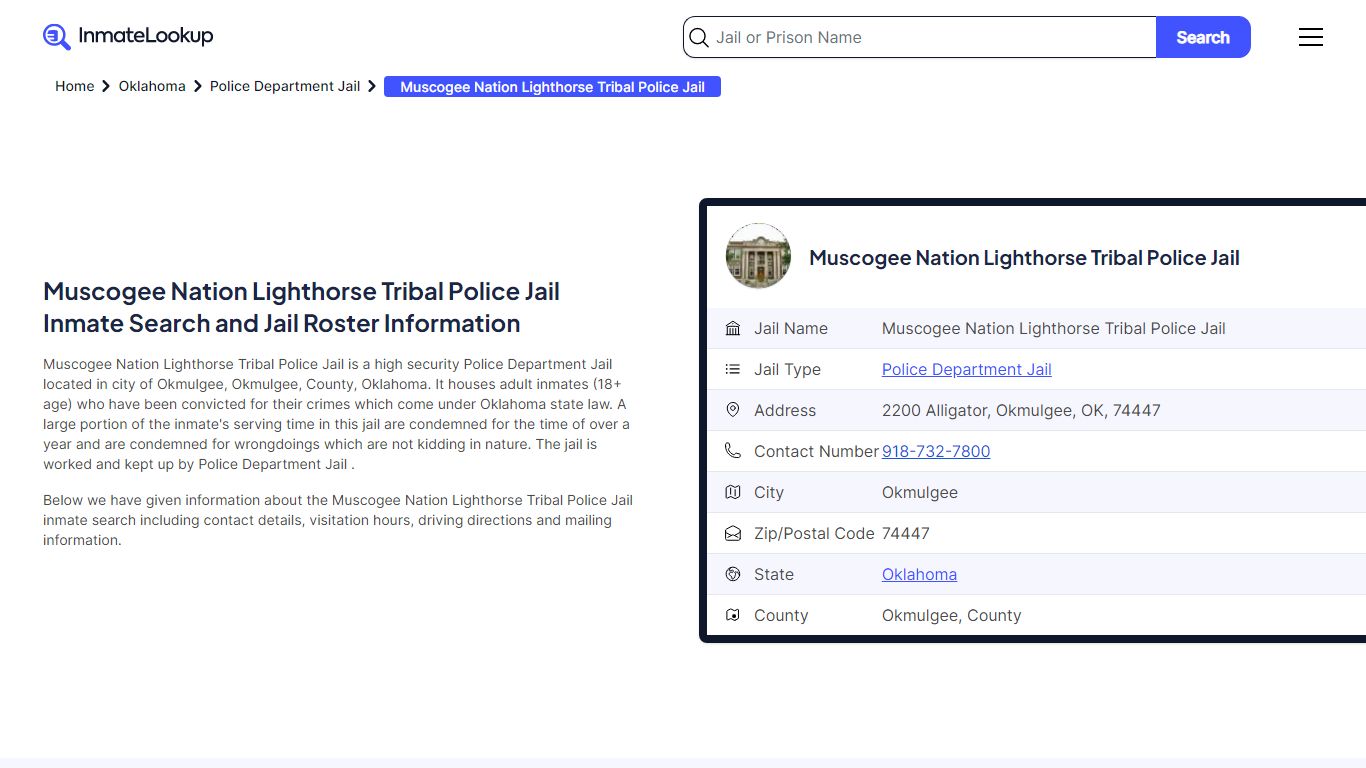 Muscogee Nation Lighthorse Tribal Police Jail Inmate Search, Jail ...