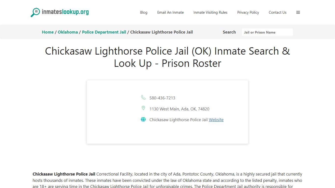 Chickasaw Lighthorse Police Jail (OK) Inmate Search & Look Up - Prison ...