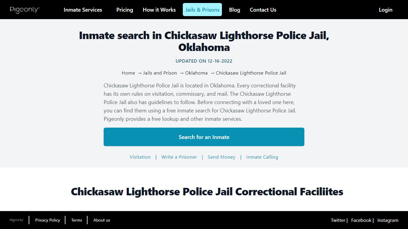 Inmate search in Chickasaw Lighthorse Police Jail, Oklahoma